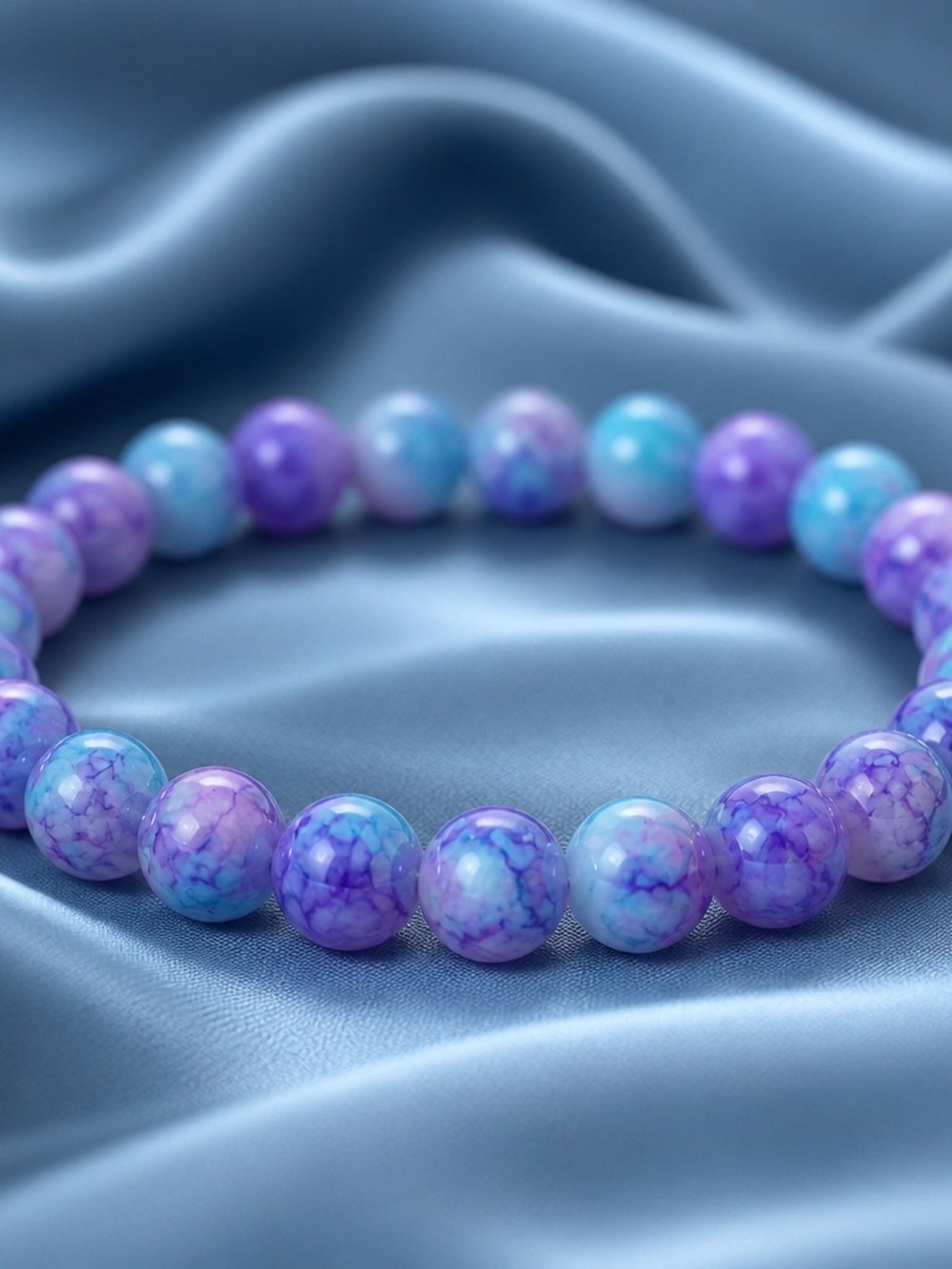 Multi-Color 6mm Lavender & Blue Glass Beaded Bracelet  NWT